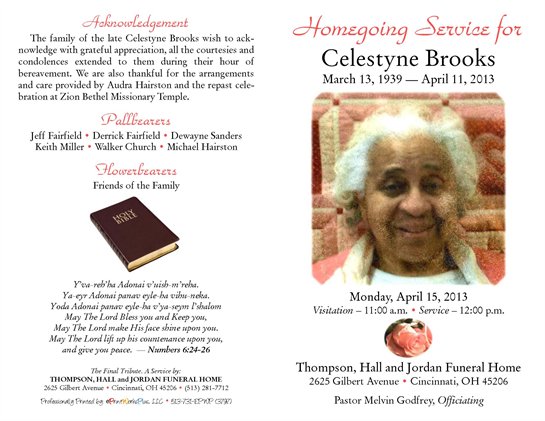 Celestyne Brooks - Thompson, Hall and Jordan Funeral Home