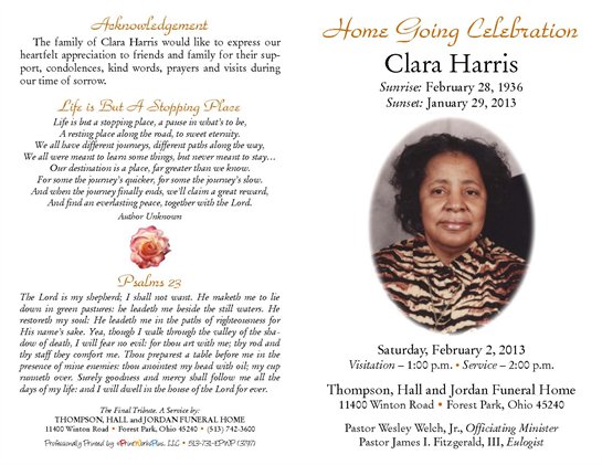 Clara Harris - Thompson, Hall and Jordan Funeral Home